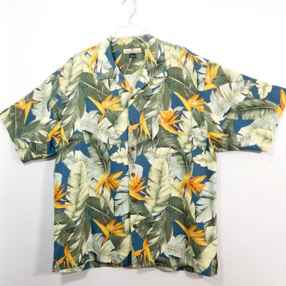 Tommy Bahama silk tropical Bird of Paradise Hawaiian camp shirt L